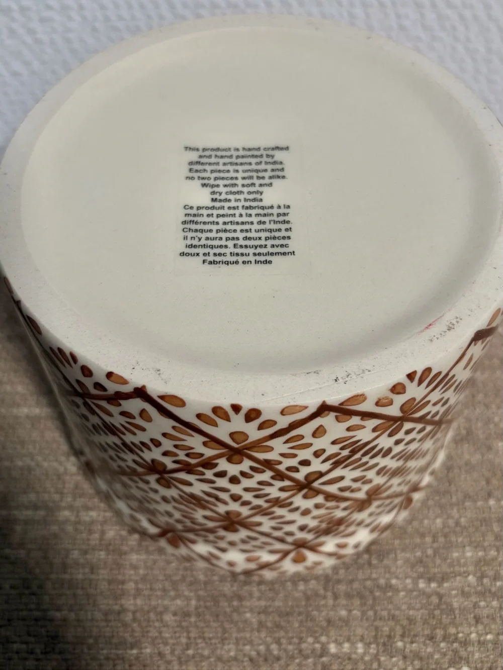 Ceramic Jar with Wood Lid - Hand-Painted Brown & Cream - Picture 7 of 8